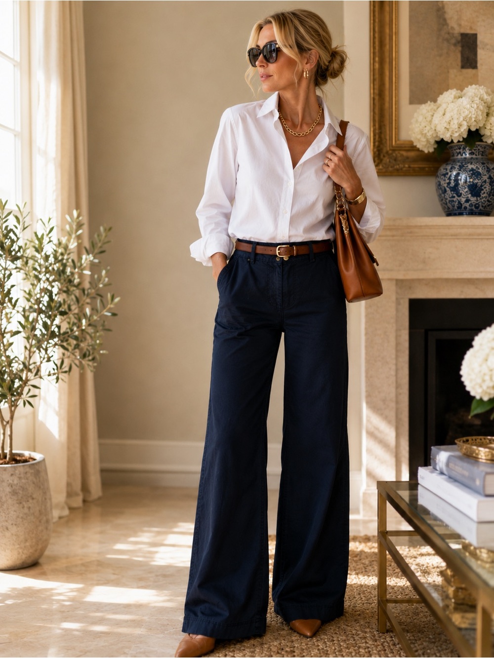 LOFT Signature Chinos Wide Leg Navy Pants Women’s Size 6P Petite